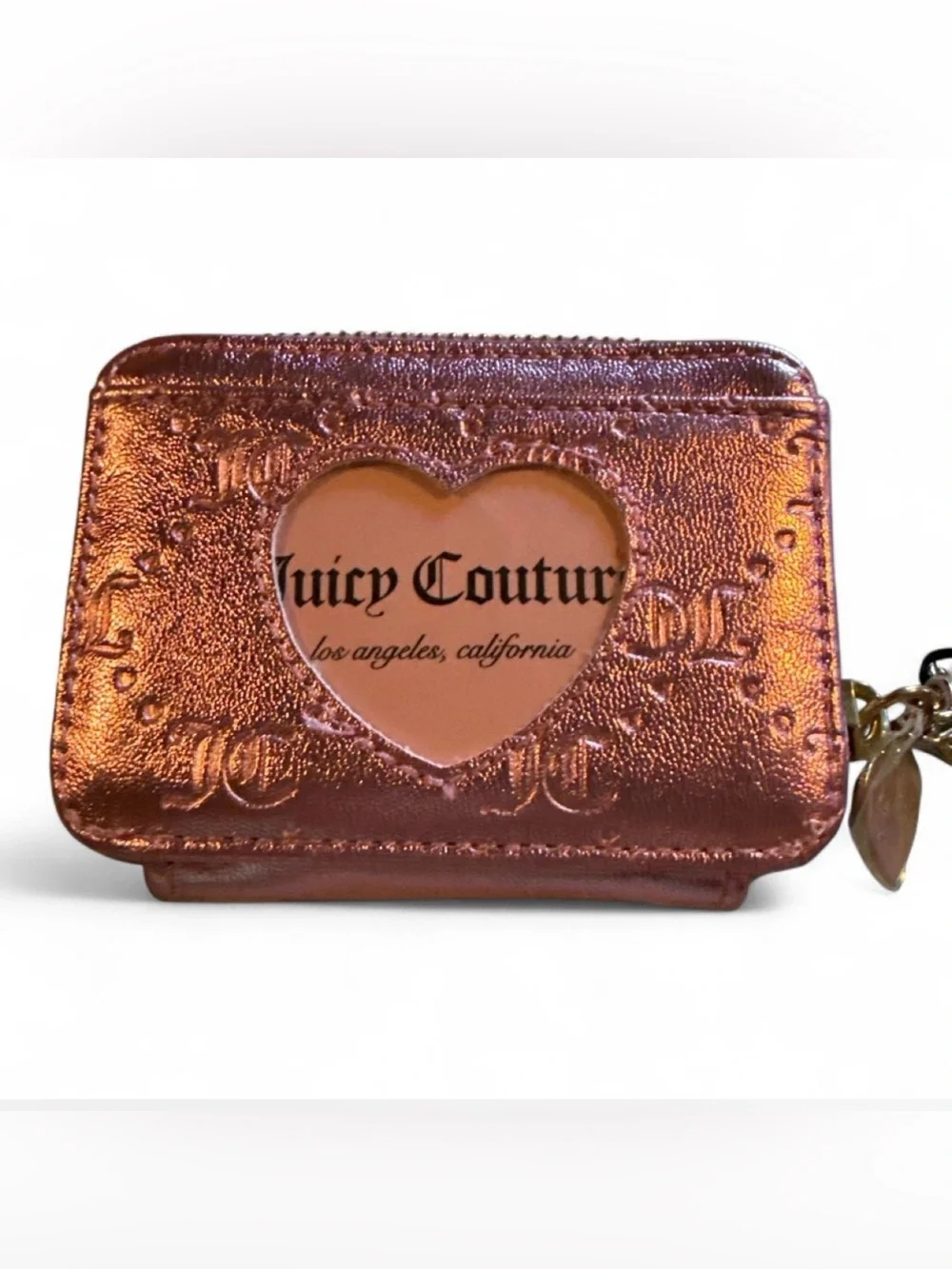 NWT Juicy Couture Good Times Square Zip Card Case Wallet – Pink Metallic ✨